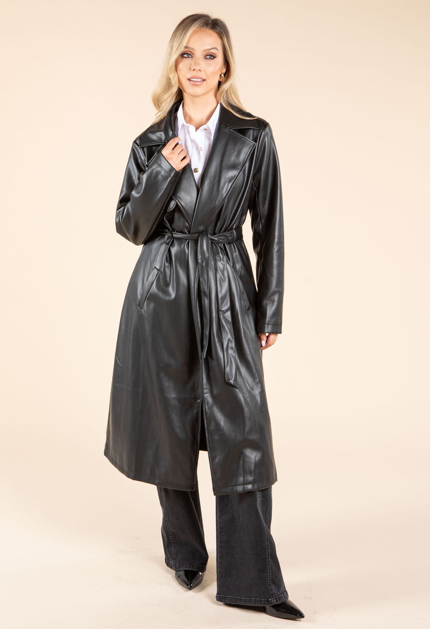 Faux Leather Trench Coat