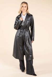 Faux Leather Trench Coat