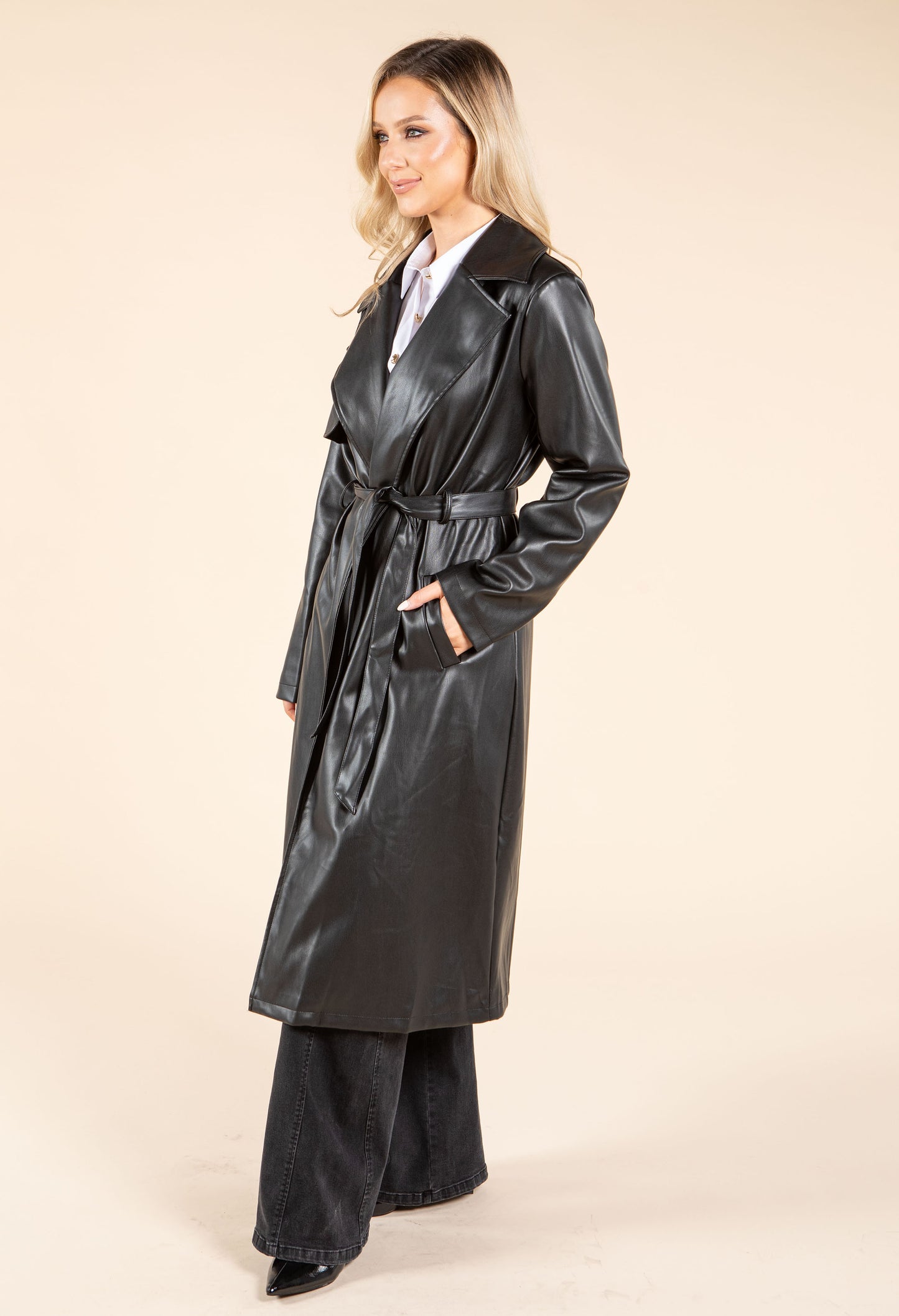 Faux Leather Trench Coat