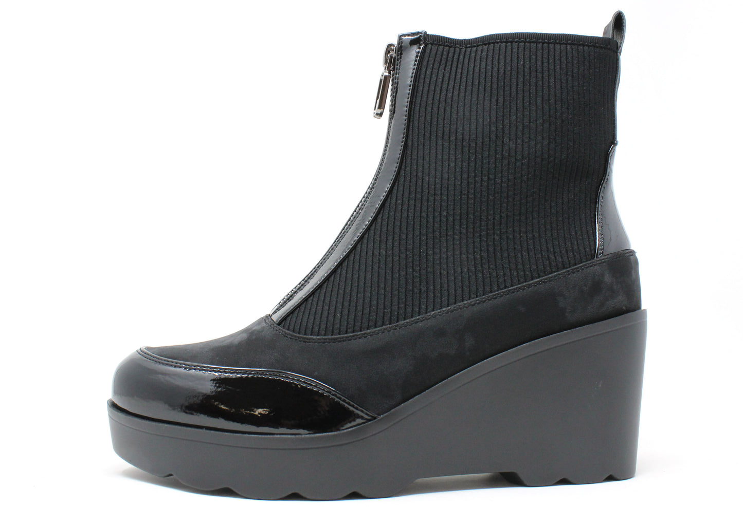Ribbed Front Zip Ankle Boot