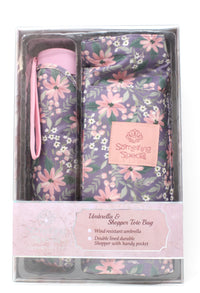 Floral umbrella and shopper tote bag set in packaging with 'Something Special' branding.