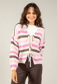 Striped Tie Front Knit Cardigan