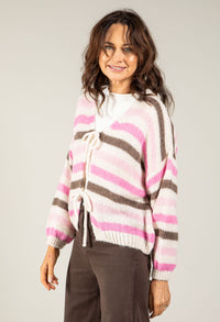 Striped Tie Front Knit Cardigan