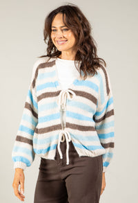 Striped Tie Front Knit Cardigan