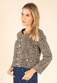 Cropped Leopard Denim Jacket