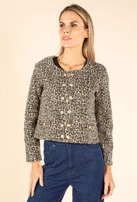 Cropped Leopard Denim Jacket
