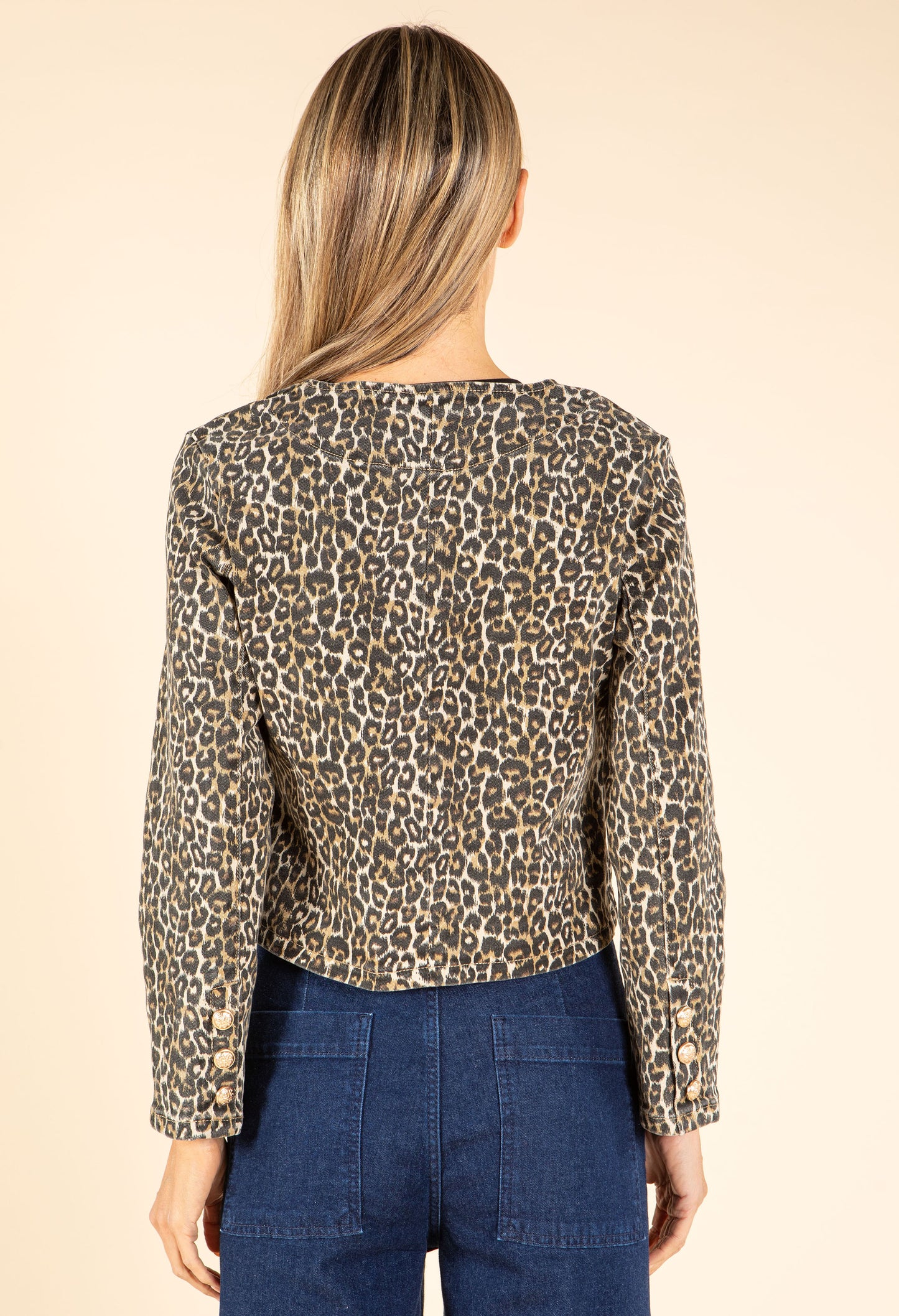 Cropped Leopard Denim Jacket