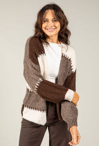 Patchwork Design Knit Cardigan