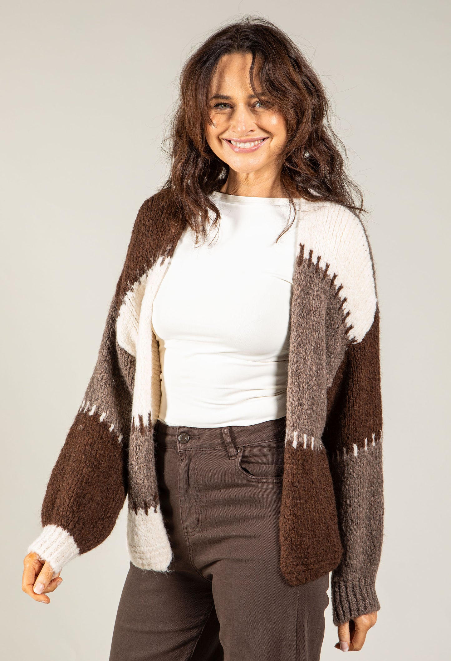 Patchwork Design Knit Cardigan