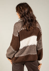 Patchwork Design Knit Cardigan