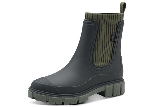 Black rubber boot on a white background