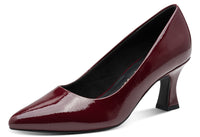 Maroon high-heeled shoe on a white background