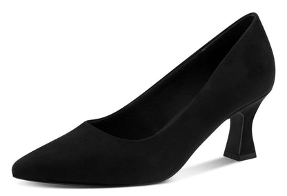 Black high-heeled shoe on a white background