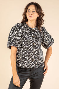 Polka Dot Balloon Sleeve Blouse