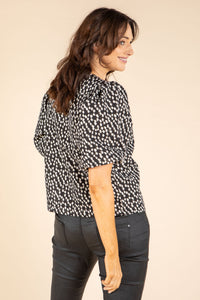 Polka Dot Balloon Sleeve Blouse