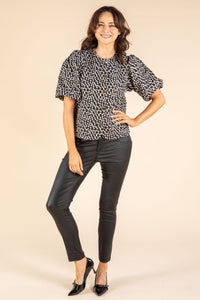 Polka Dot Balloon Sleeve Blouse