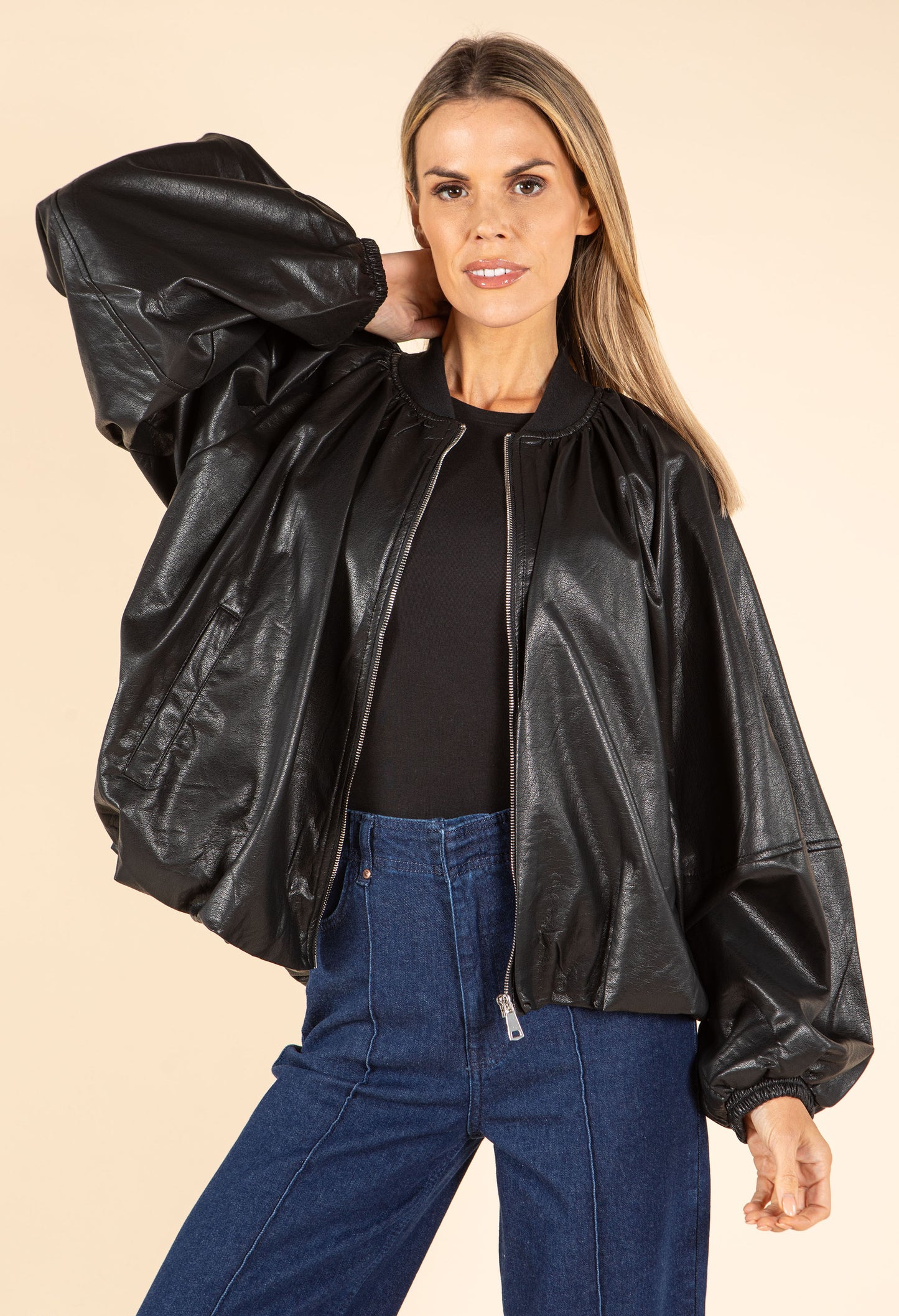 Relaxed Fit Faux Leather Jacket