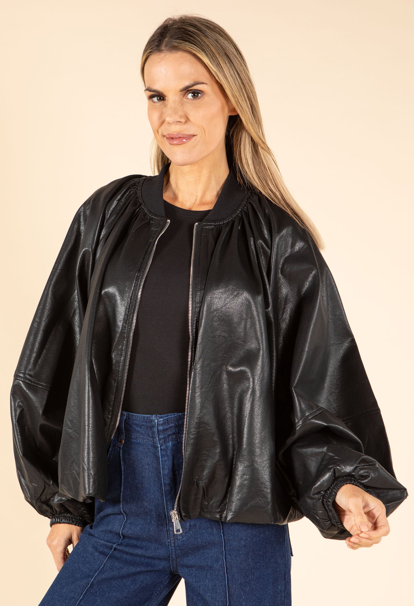 Relaxed Fit Faux Leather Jacket