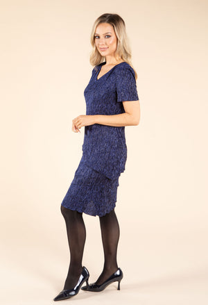 Lurex Stripe Tiered Plisse Dress