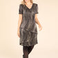 Gold Foil Detail Asymmetrical Tiered Plisse Dress