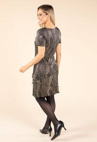 Gold Foil Detail Asymmetrical Tiered Plisse Dress