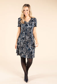 Paisley Print Tiered Plisse Dress