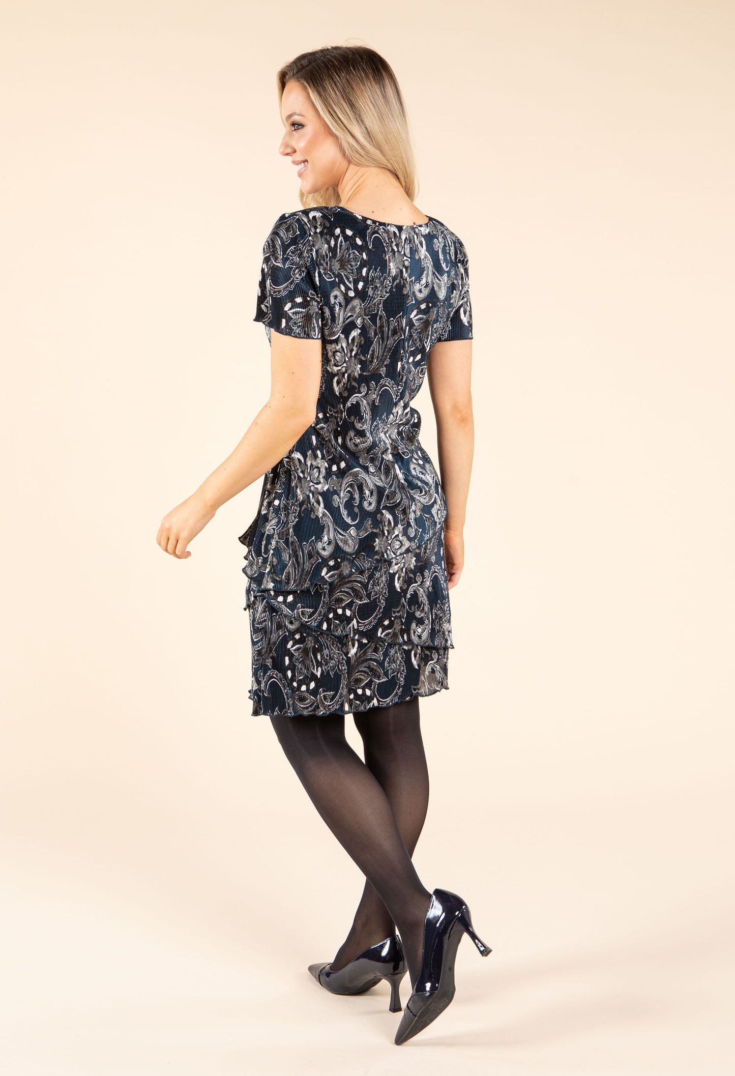 Paisley Print Tiered Plisse Dress