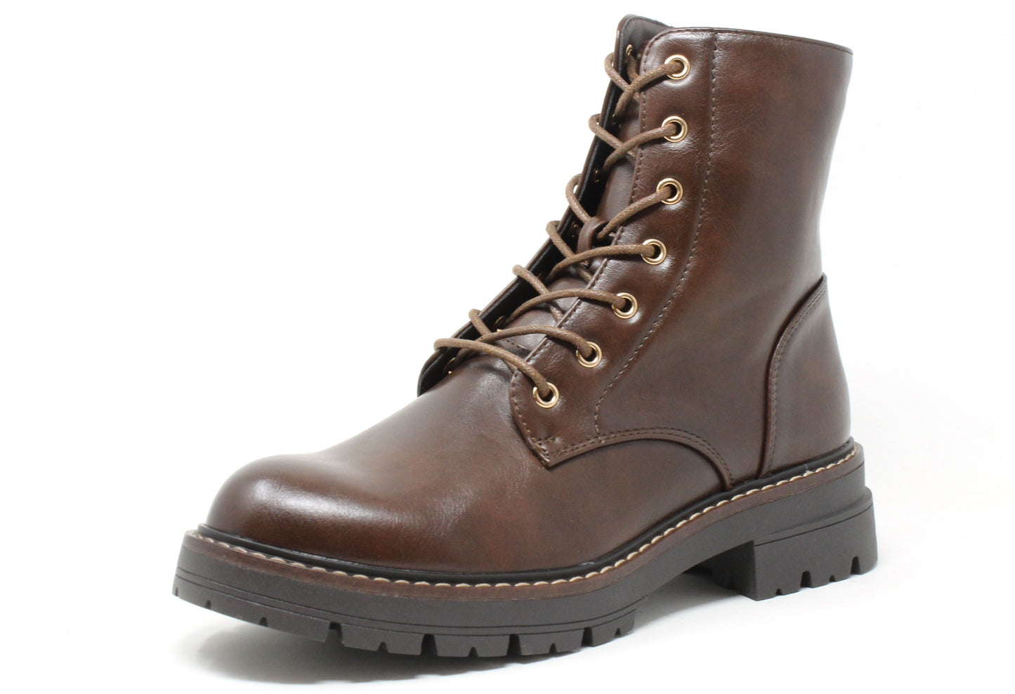brown leather boot with laces on a white background