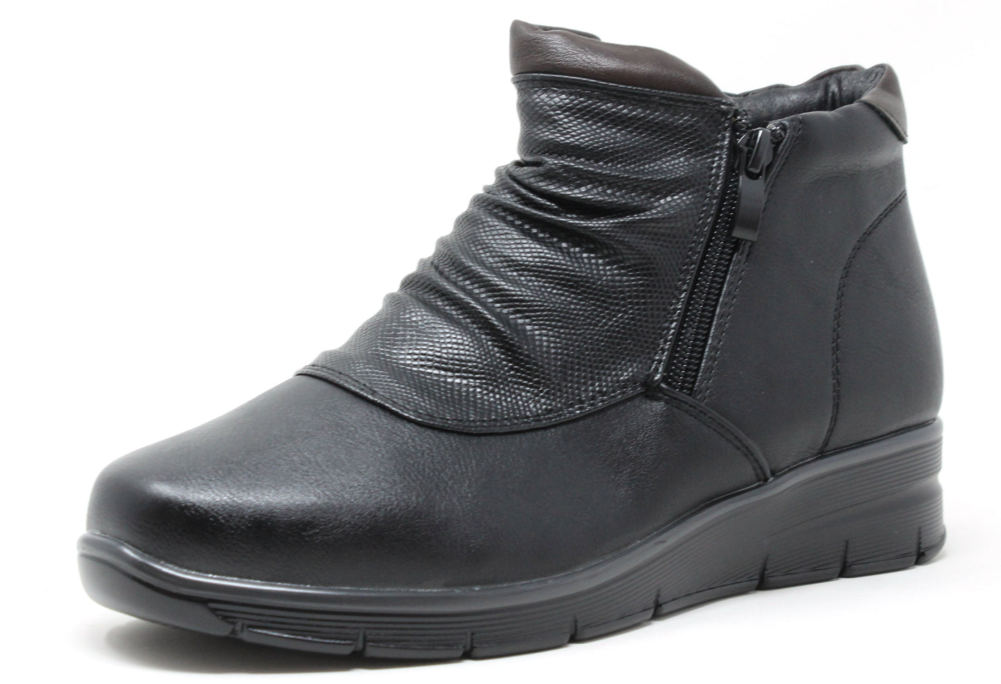 Black ankle boot on a white background