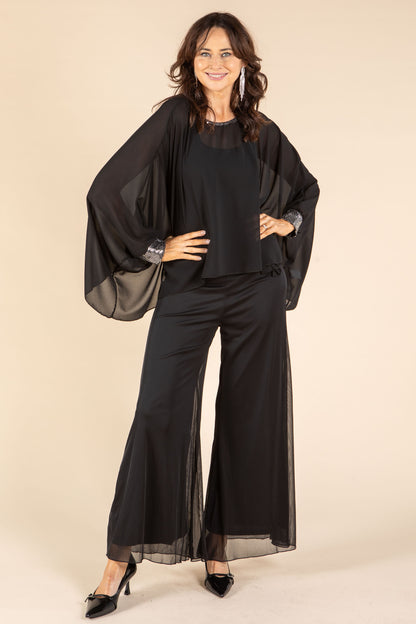 Sequin Trim Chiffon Top