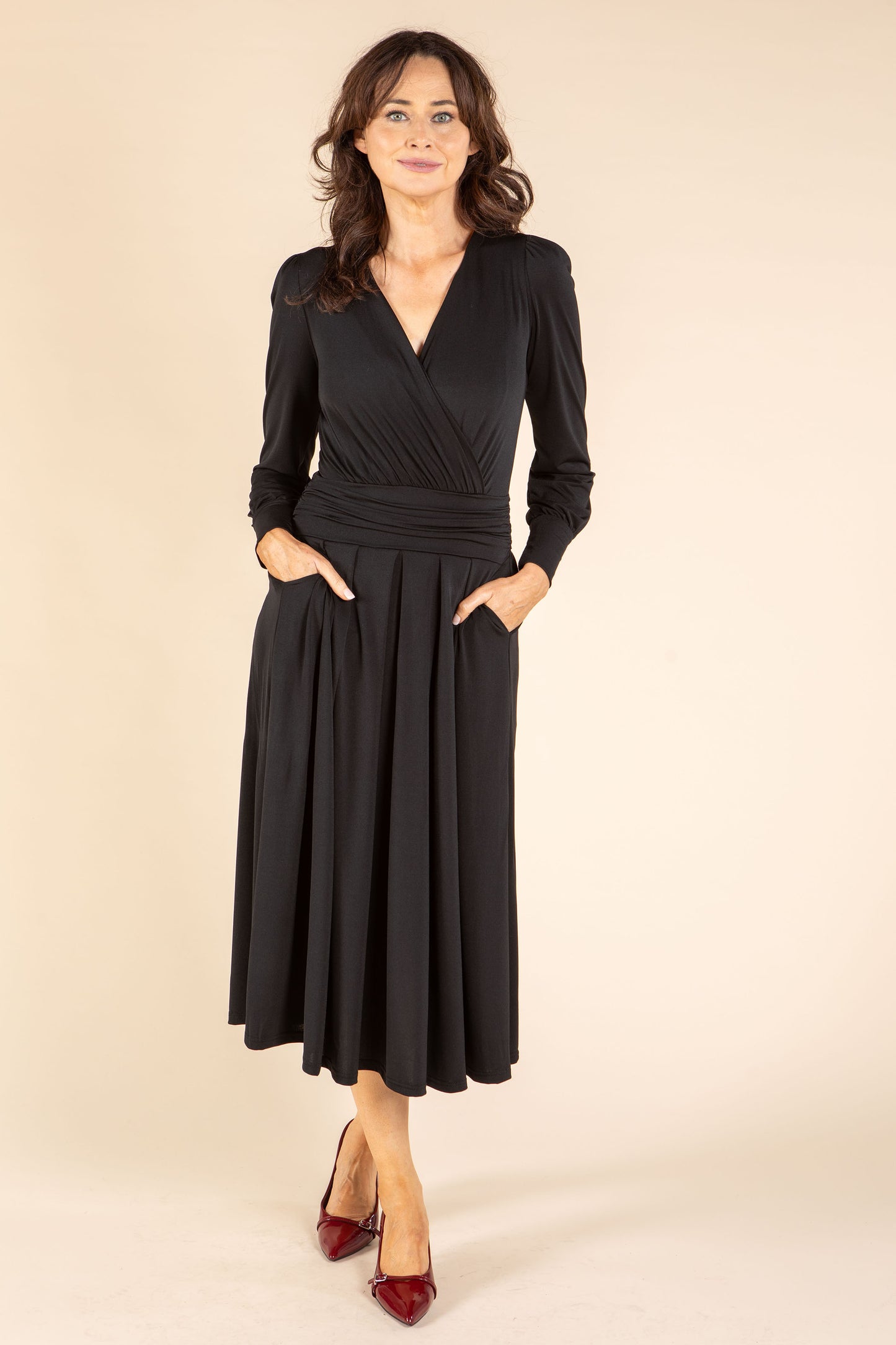 Faux-Wrap Midi Dress