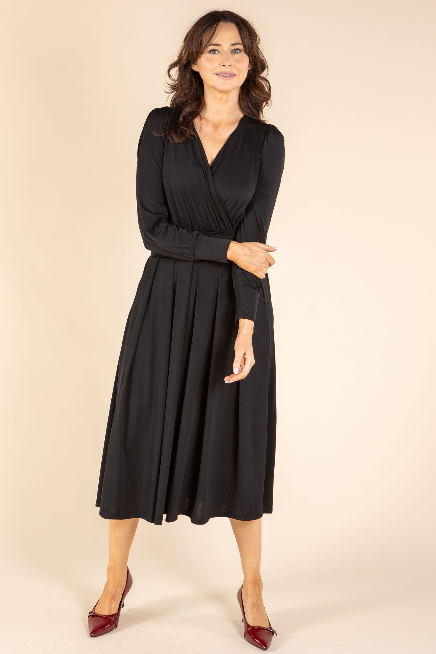 Faux-Wrap Midi Dress