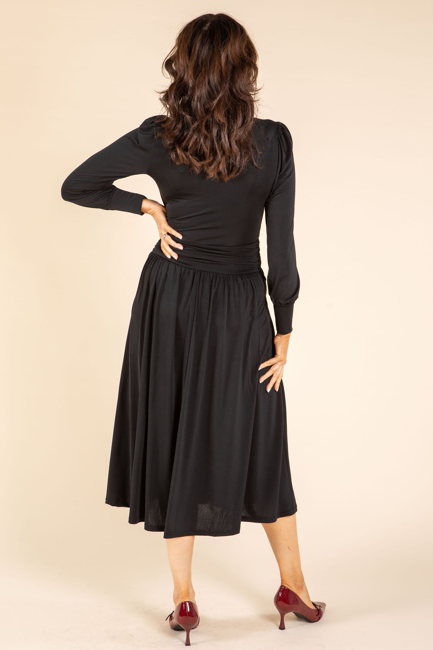 Faux-Wrap Midi Dress
