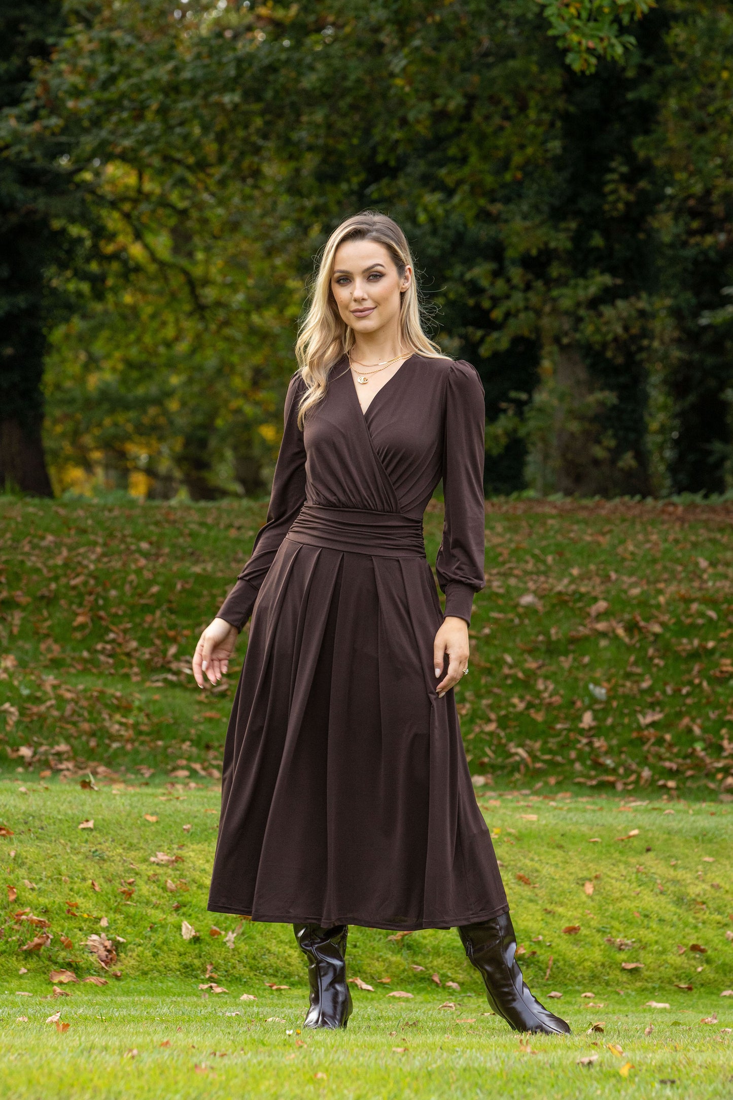 Faux-Wrap Midi Dress