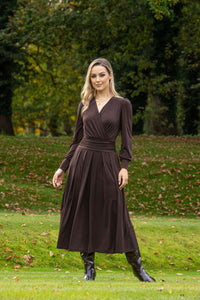 Faux-Wrap Midi Dress