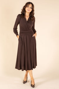 Faux-Wrap Midi Dress