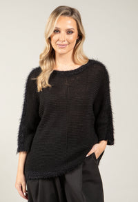 Ribbed Wool-Blend Knit Jumper with Fluffy Trim
