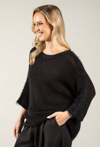 Ribbed Wool-Blend Knit Jumper with Fluffy Trim