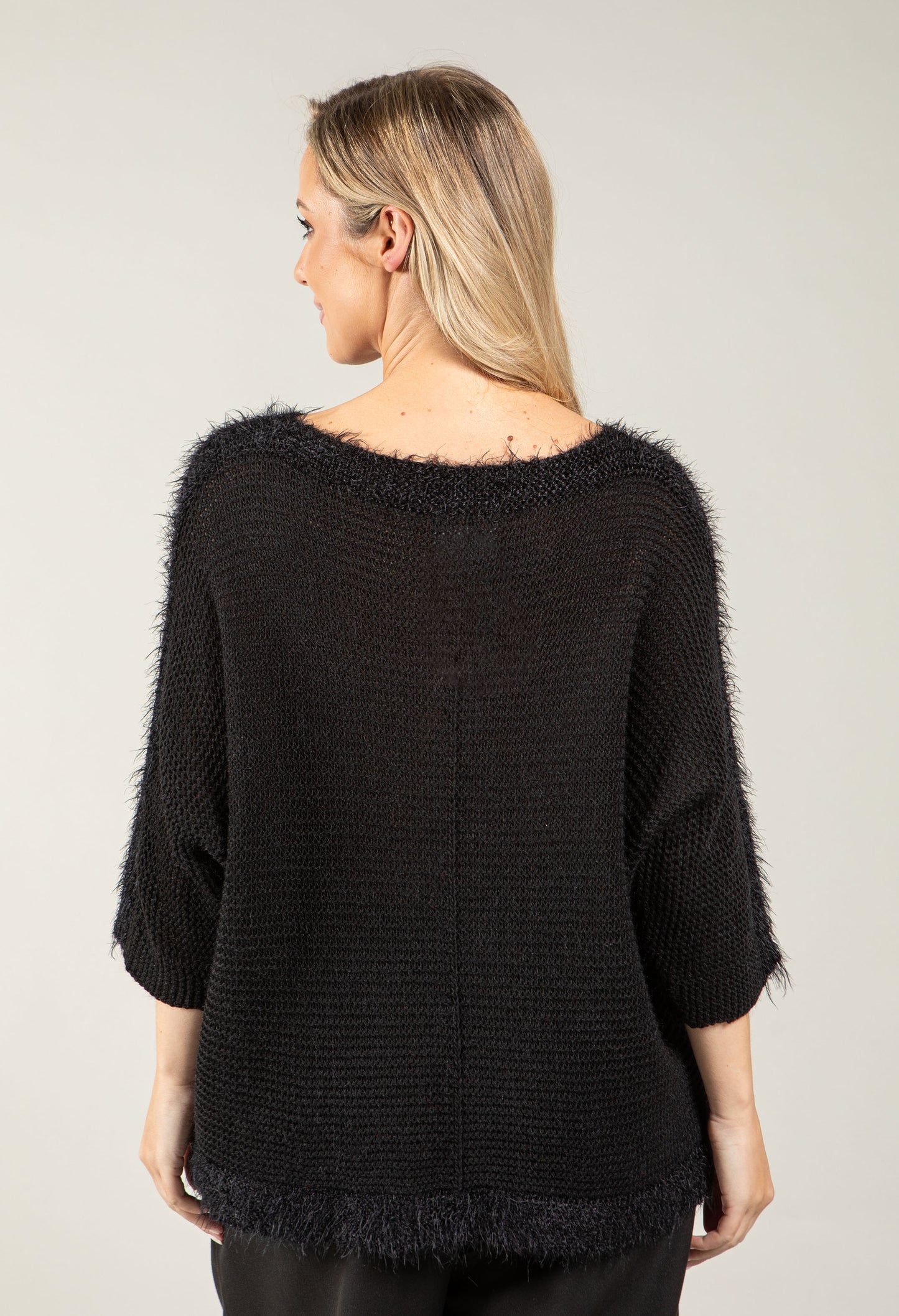 Ribbed Wool-Blend Knit Jumper with Fluffy Trim