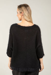 Ribbed Wool-Blend Knit Jumper with Fluffy Trim