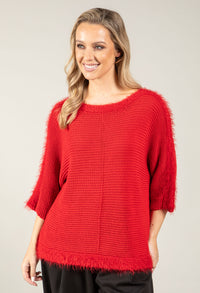 Ribbed Wool-Blend Knit Jumper with Fluffy Trim