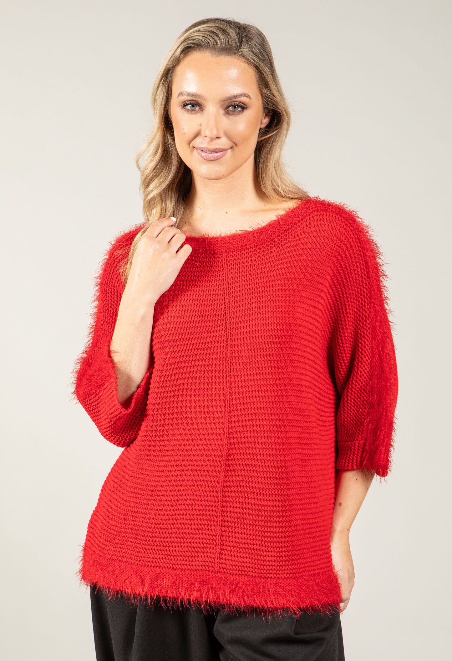 Ribbed Wool-Blend Knit Jumper with Fluffy Trim