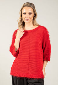 Ribbed Wool-Blend Knit Jumper with Fluffy Trim