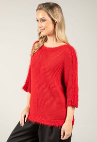 Ribbed Wool-Blend Knit Jumper with Fluffy Trim