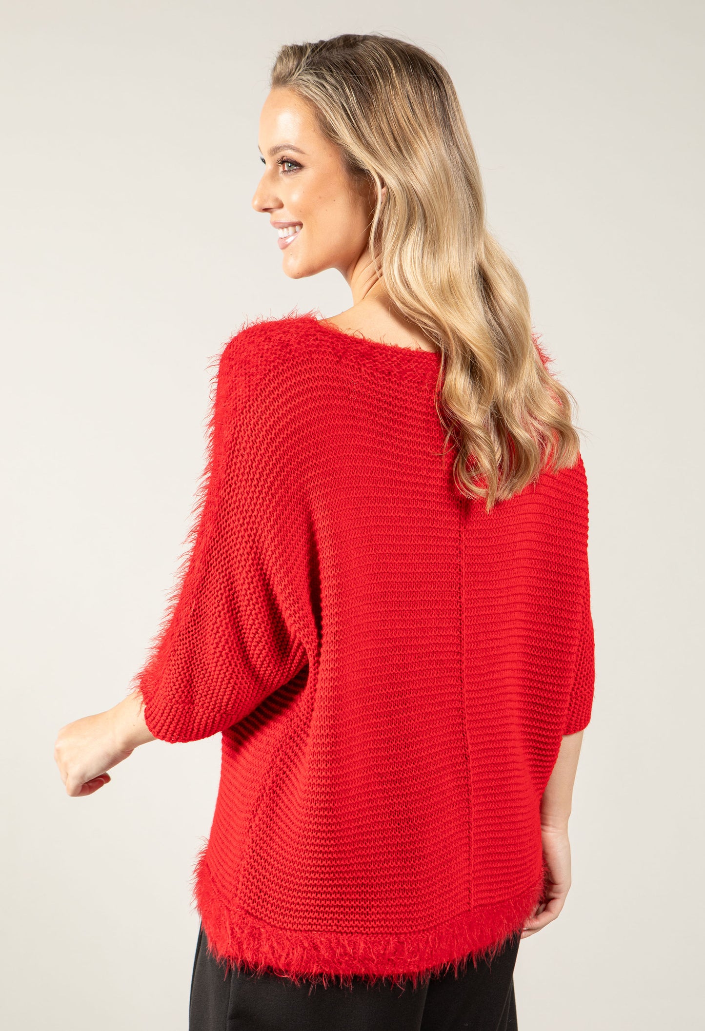 Ribbed Wool-Blend Knit Jumper with Fluffy Trim