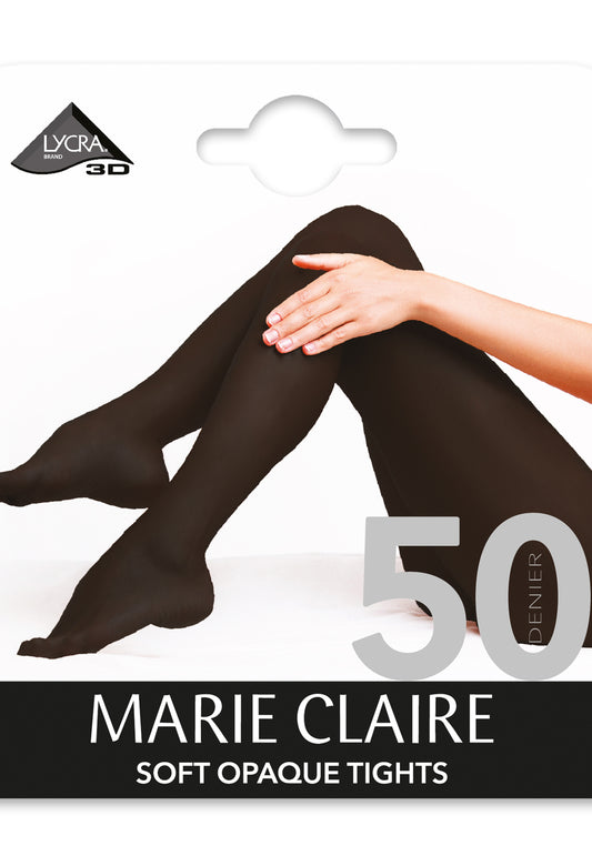 Marie Claire soft opaque tights with 50 denier label on a white background