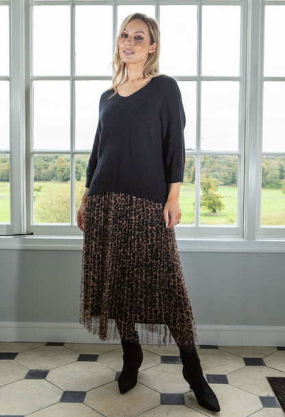 Aurora 2 in 1 Knit & Plisse Leopard Dress