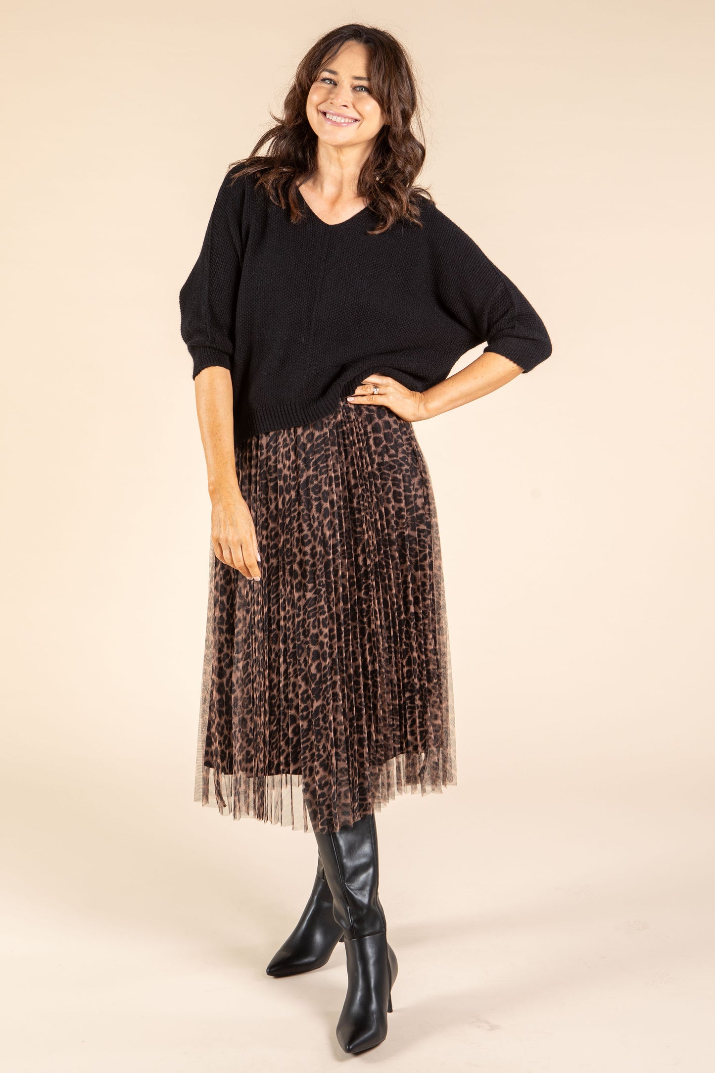 Aurora 2 in 1 Knit & Plisse Leopard Dress
