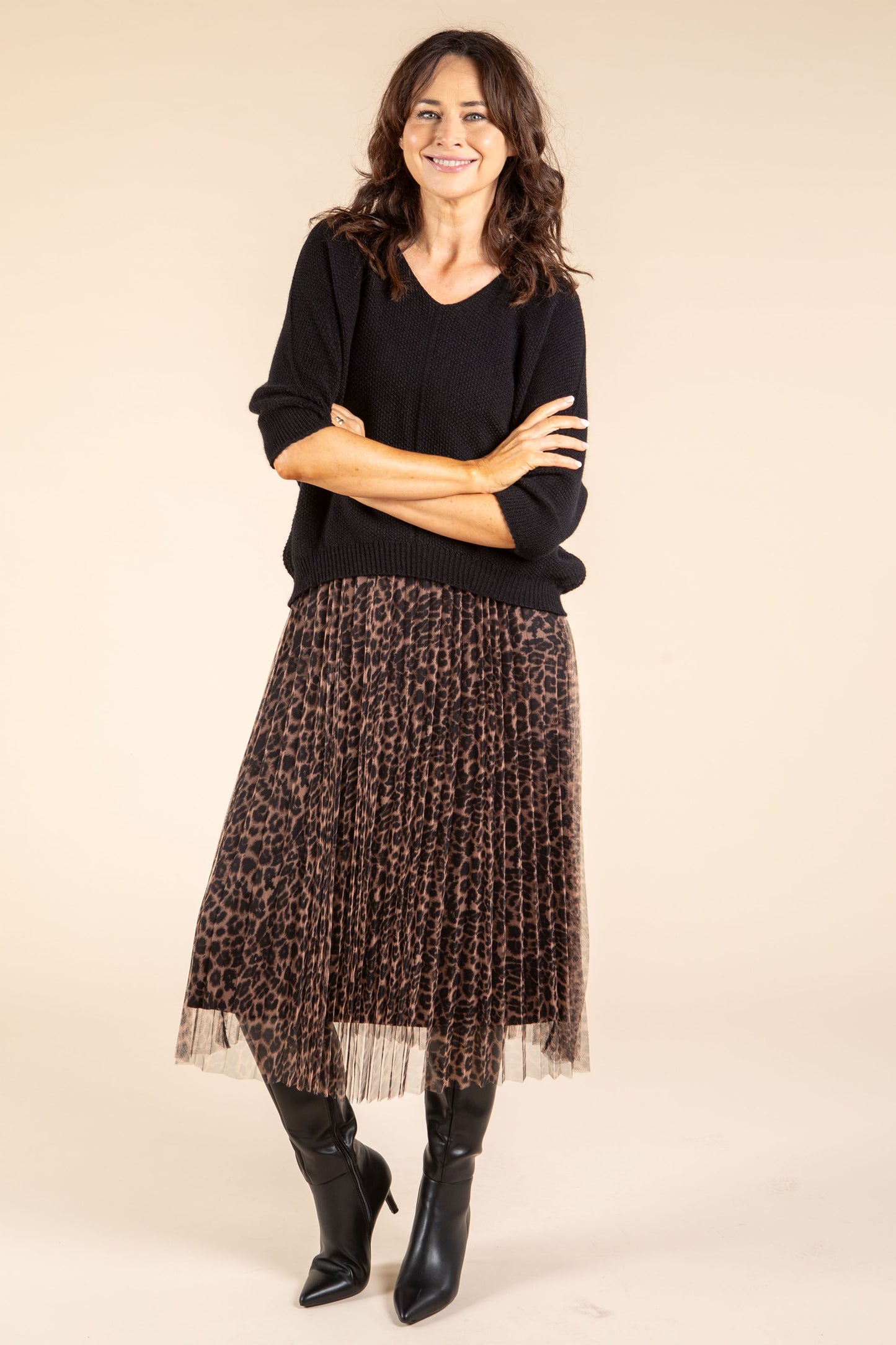 Aurora 2 in 1 Knit & Plisse Leopard Dress