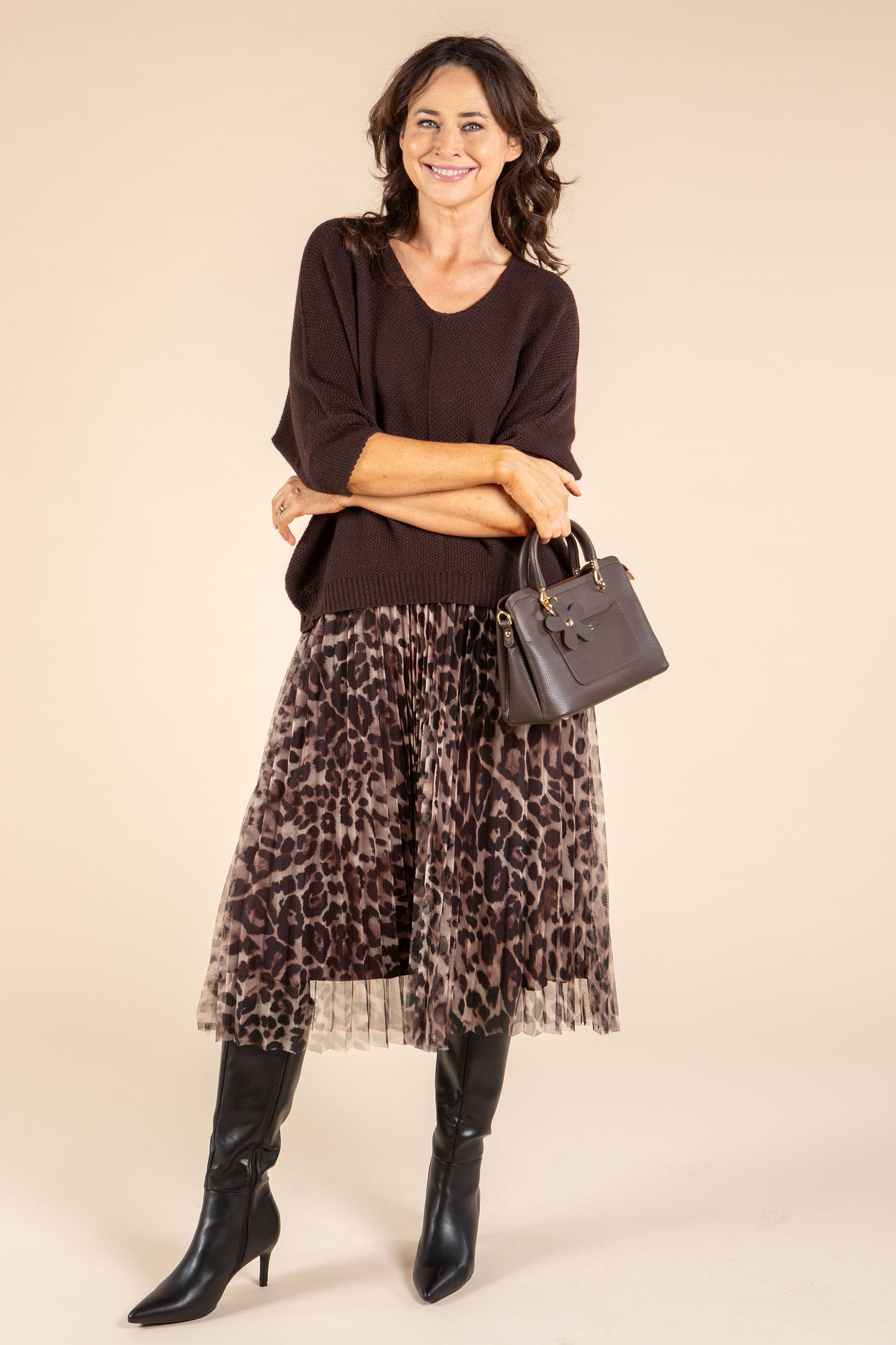 Aurora 2 in 1 Knit & Plisse Leopard Dress